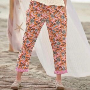 Sundance Leia Orange Pink Relaxed Drawstring Lounge Crop Pajama Style Pant, Sz L